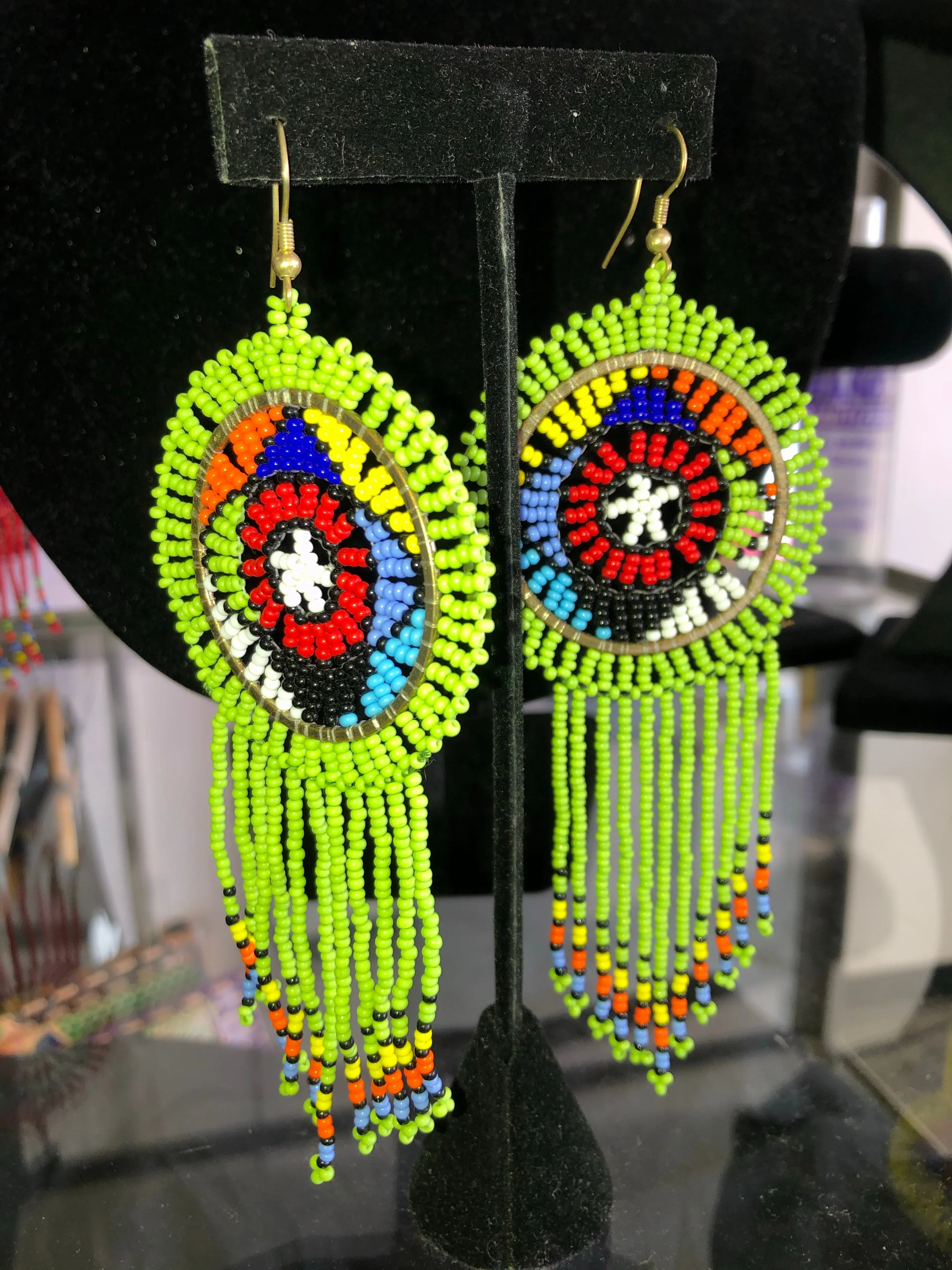 Zulu Beaded Tassel Fringe Earrings