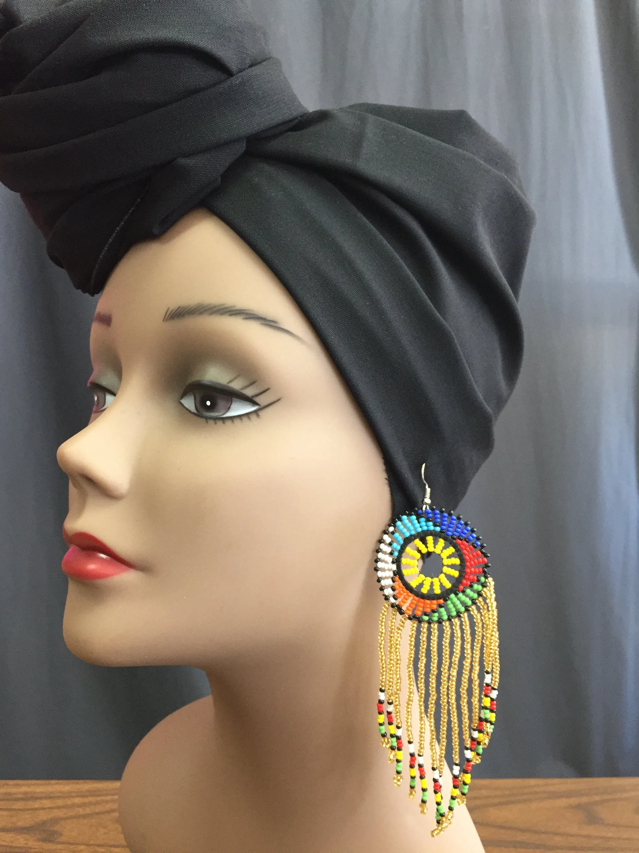 Zulu Beaded Tassel Fringe Earrings